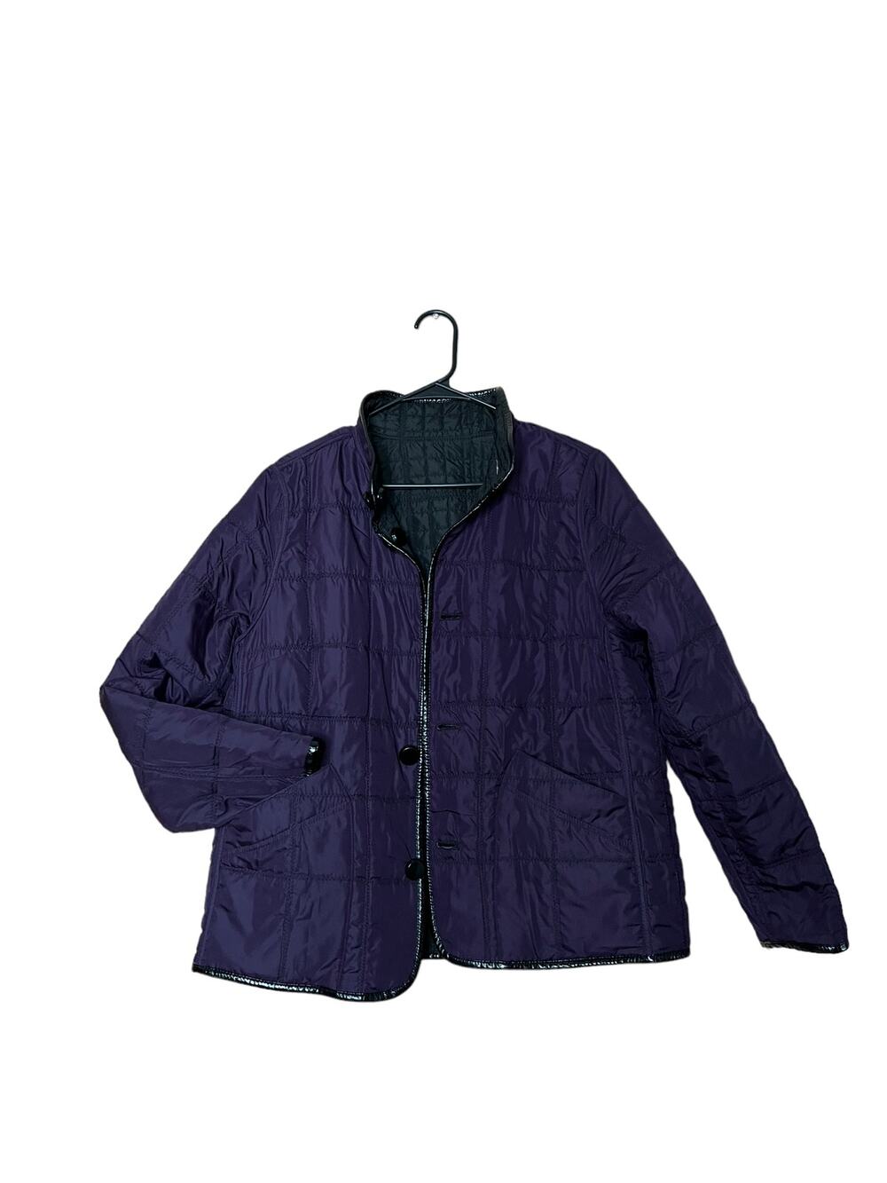 charter club women reversible quilted jacket black purple sz xl